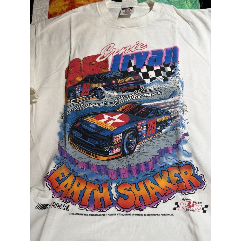 Ernie Irvan T Shirt Earth Shaker #28 Havoline 2 Sided Men Sz XXL Yates Racing